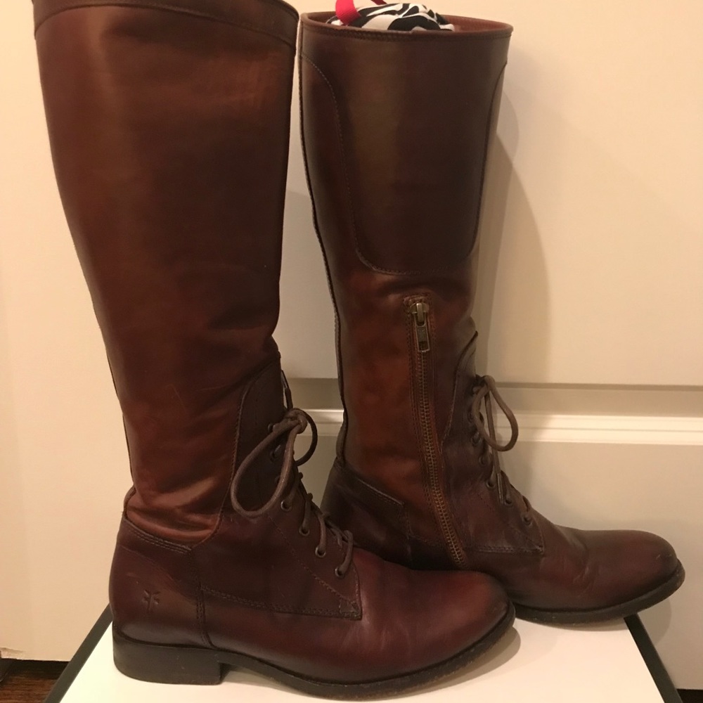 Frye lace front riding boots in brown